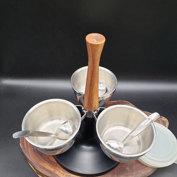 Vintage Foley Revolving Susan Server 3 Bowl Dip Server Mid Century w/ Box - Picture 2 of 4